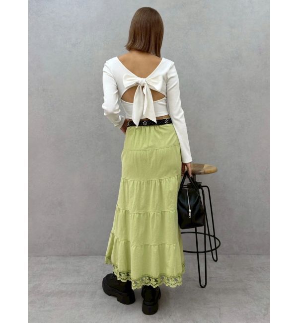 EVRIS「バックリボンスクエアネックリブトップス」|Tシャツ・カットソー|