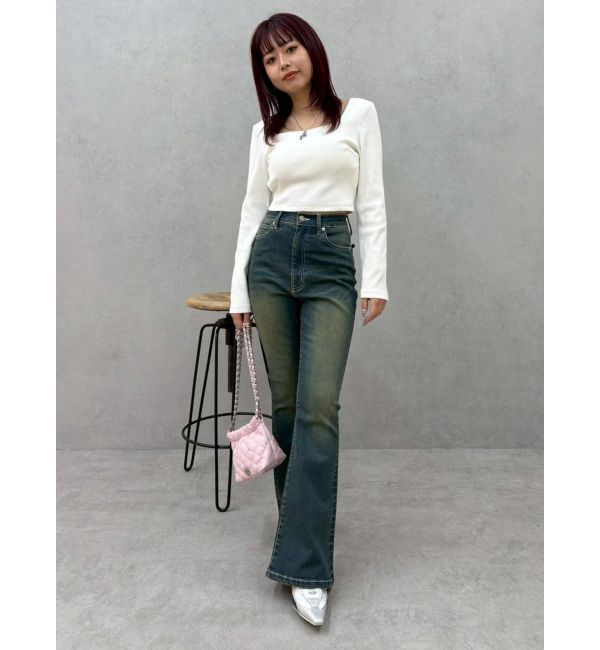 EVRIS「バックリボンスクエアネックリブトップス」|Tシャツ・カットソー|