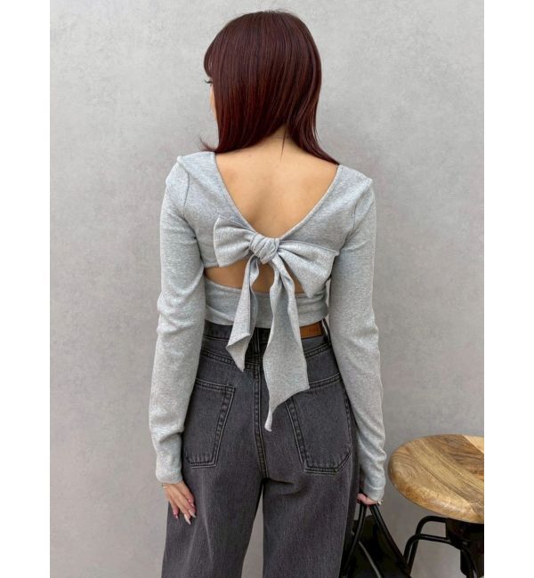 EVRIS「バックリボンスクエアネックリブトップス」|Tシャツ・カットソー|