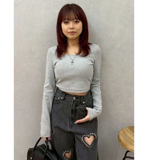 EVRIS「バックリボンスクエアネックリブトップス」|Tシャツ・カットソー|