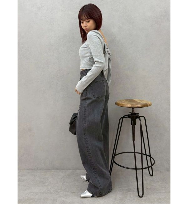 EVRIS「バックリボンスクエアネックリブトップス」|Tシャツ・カットソー|