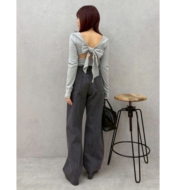 EVRIS「バックリボンスクエアネックリブトップス」|Tシャツ・カットソー|