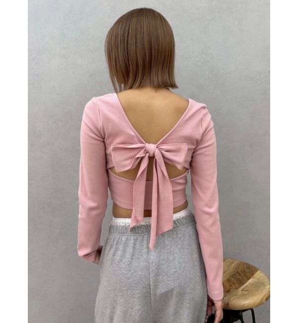 EVRIS「バックリボンスクエアネックリブトップス」|Tシャツ・カットソー|
