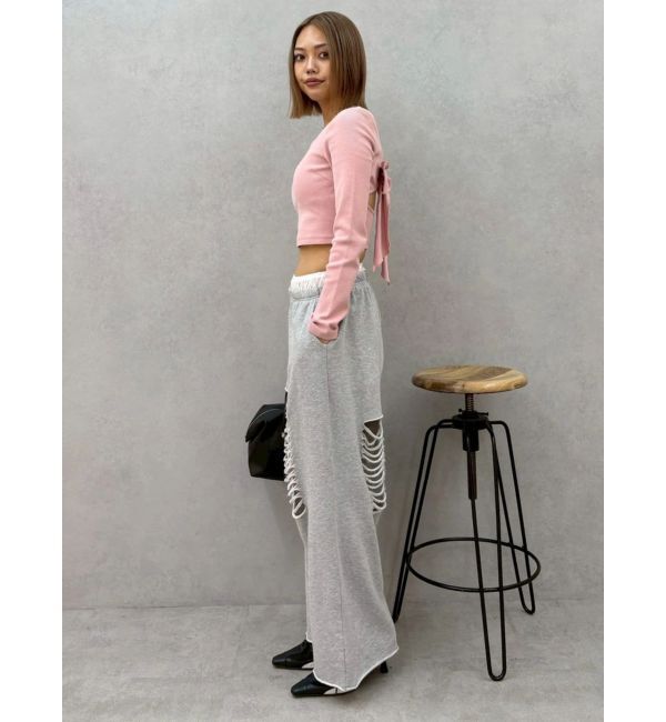 EVRIS「バックリボンスクエアネックリブトップス」|Tシャツ・カットソー|