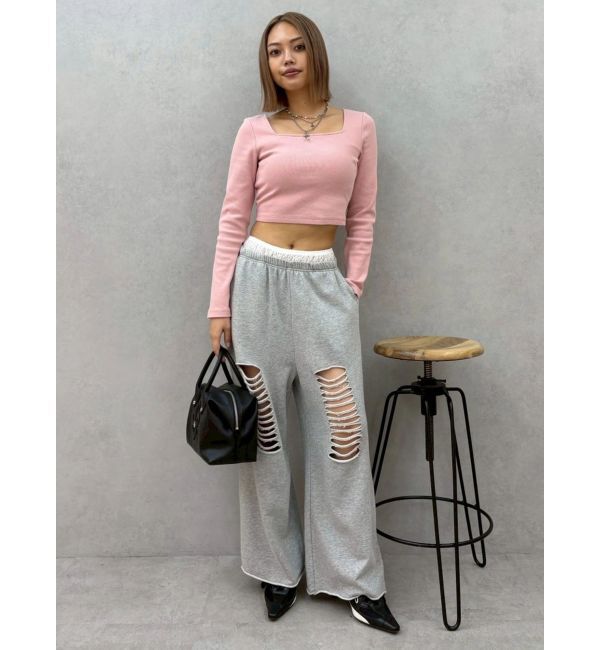 EVRIS「バックリボンスクエアネックリブトップス」|Tシャツ・カットソー|