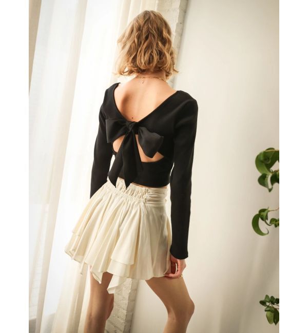 EVRIS「バックリボンスクエアネックリブトップス」|Tシャツ・カットソー|