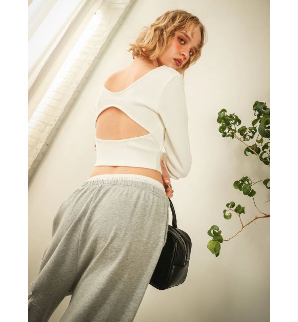 EVRIS「バックリボンスクエアネックリブトップス」|Tシャツ・カットソー|