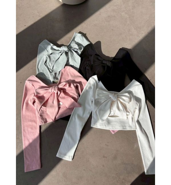 EVRIS「バックリボンスクエアネックリブトップス」|Tシャツ・カットソー|