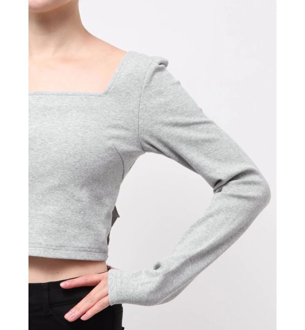 EVRIS「バックリボンスクエアネックリブトップス」|Tシャツ・カットソー|