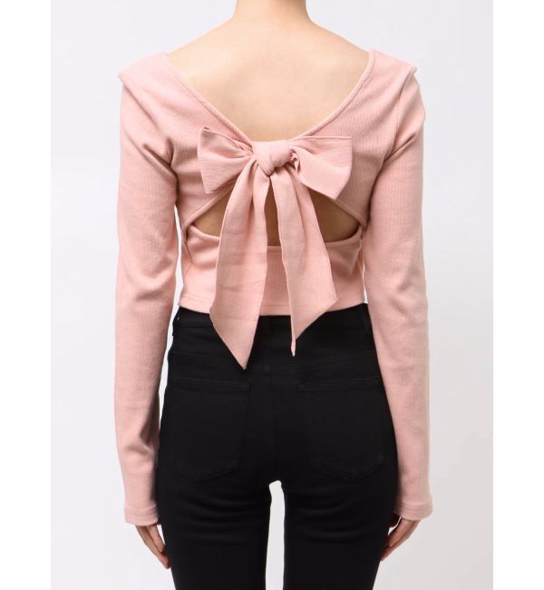 EVRIS「バックリボンスクエアネックリブトップス」|Tシャツ・カットソー|