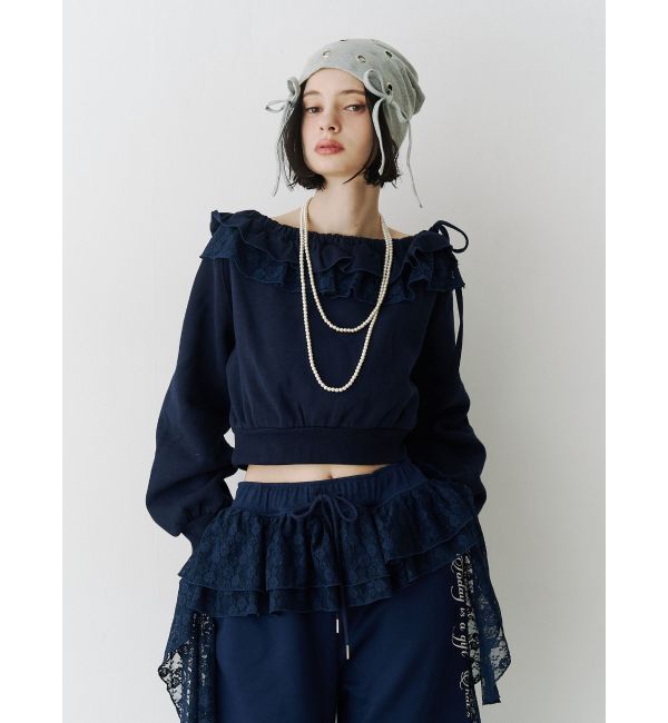jouetie「レースドッキングオフショルプルオーバー【セットアップ対応】」|スウェット・ジャージ|