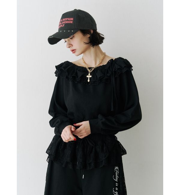 jouetie「レースドッキングオフショルプルオーバー【セットアップ対応】」|スウェット・ジャージ|