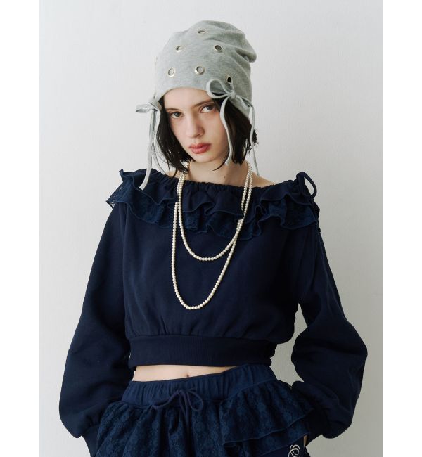 jouetie「レースドッキングオフショルプルオーバー【セットアップ対応】」|スウェット・ジャージ|ネイビー