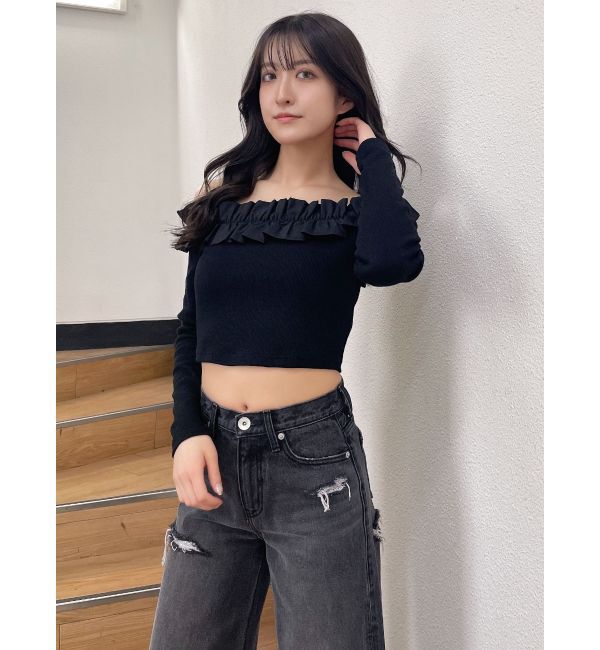 GYDA「フリルリブトップス」|Tシャツ・カットソー|