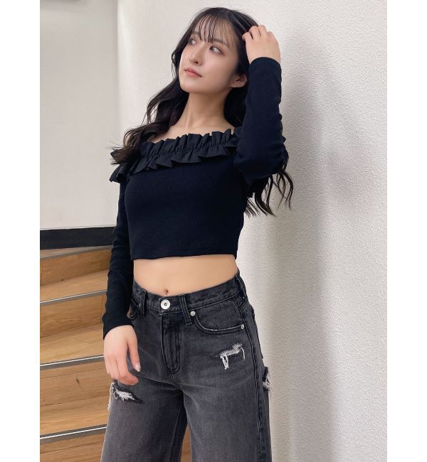 GYDA「フリルリブトップス」|Tシャツ・カットソー|