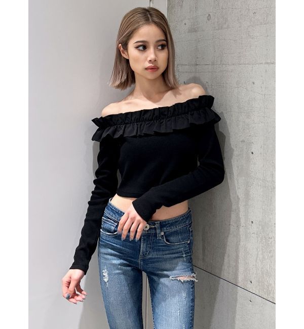 GYDA「フリルリブトップス」|Tシャツ・カットソー|