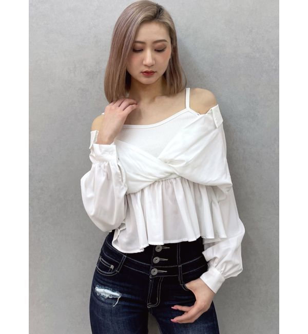 GYDA「キャミレイヤードオフショルペプラムシャツ」|シャツ・ブラウス|