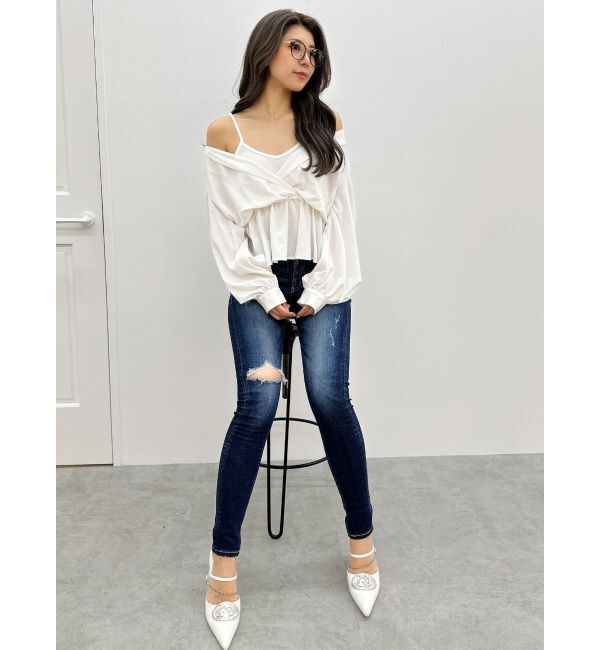 GYDA「キャミレイヤードオフショルペプラムシャツ」|シャツ・ブラウス|