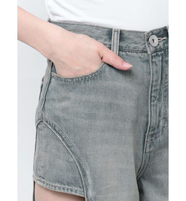 GYDA「ハイウエストサイドオープンデニムワイドパンツ」|デニム|