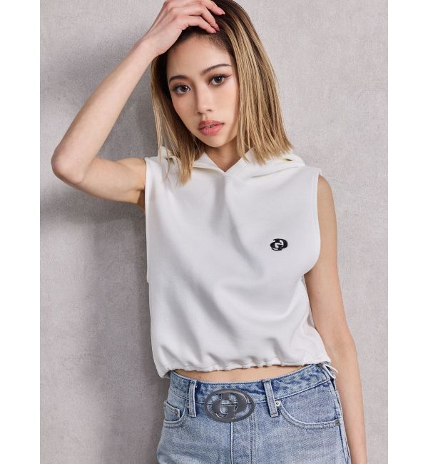 GYDA「GD HEM スピンドルノースリショートパーカー」|パーカー|オフホワイト