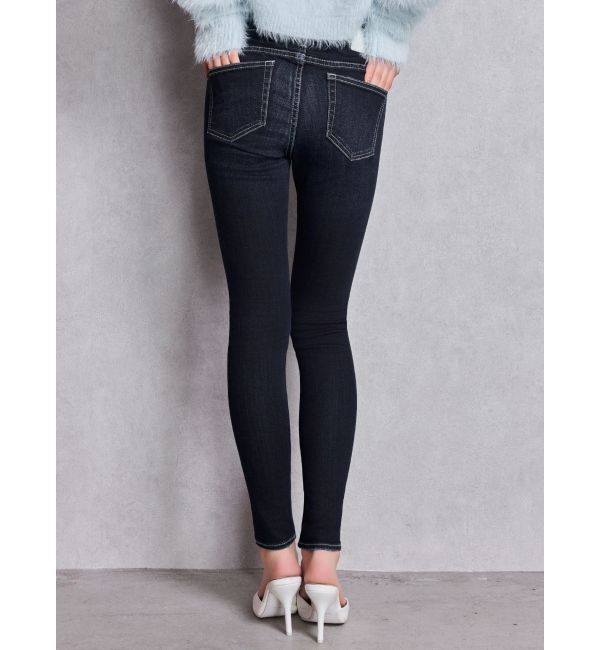 GYDA「ハイウエスト GD bijou MOLDフロントZIPスキニーデニムパンツ」|デニム|