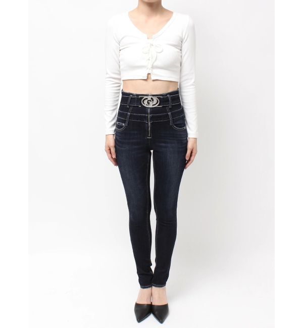 GYDA「ハイウエスト GD bijou MOLDフロントZIPスキニーデニムパンツ」|デニム|