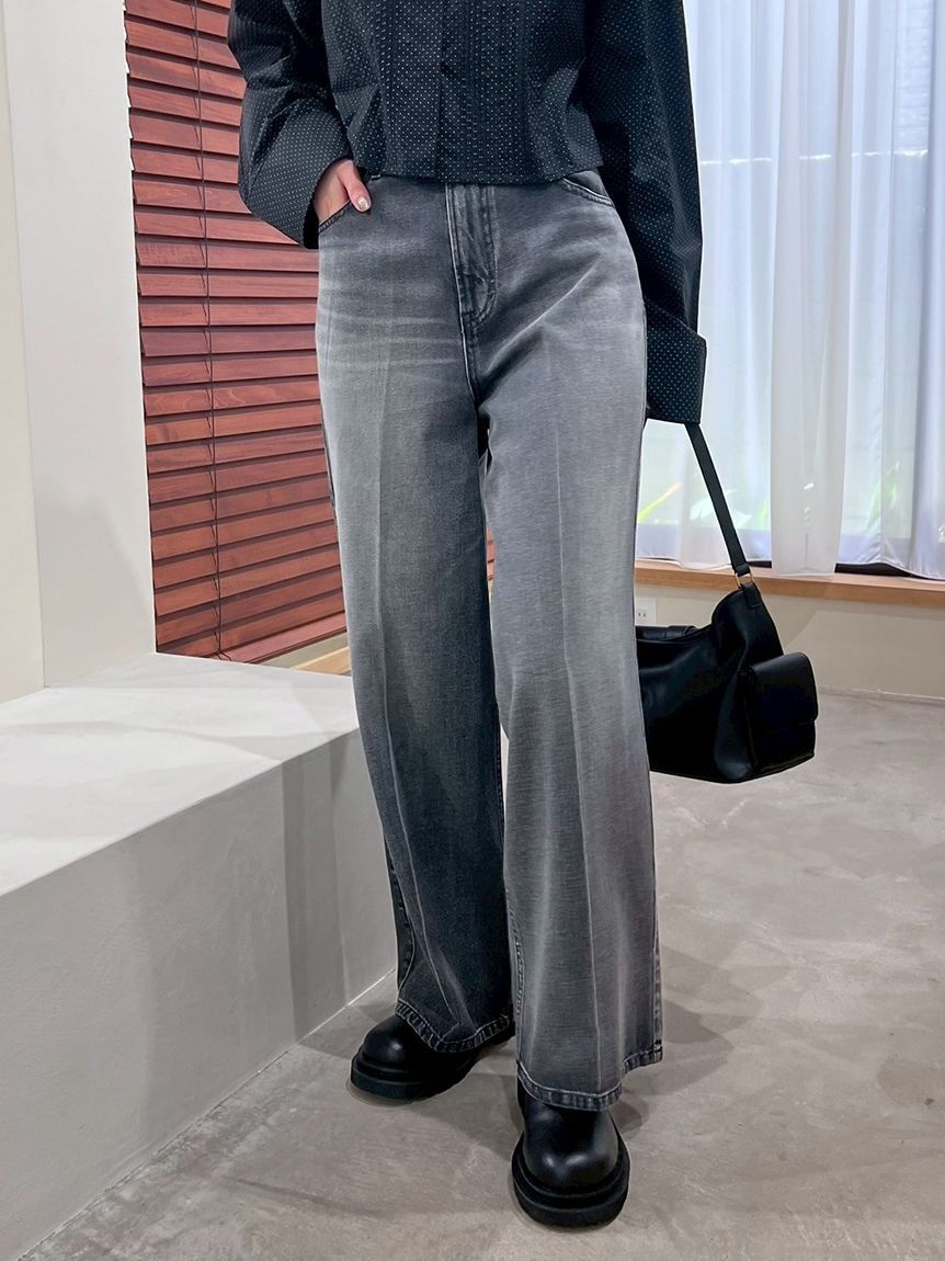 Mila Owen「センタープレスローライズワイドデニムパンツ」|デニム|