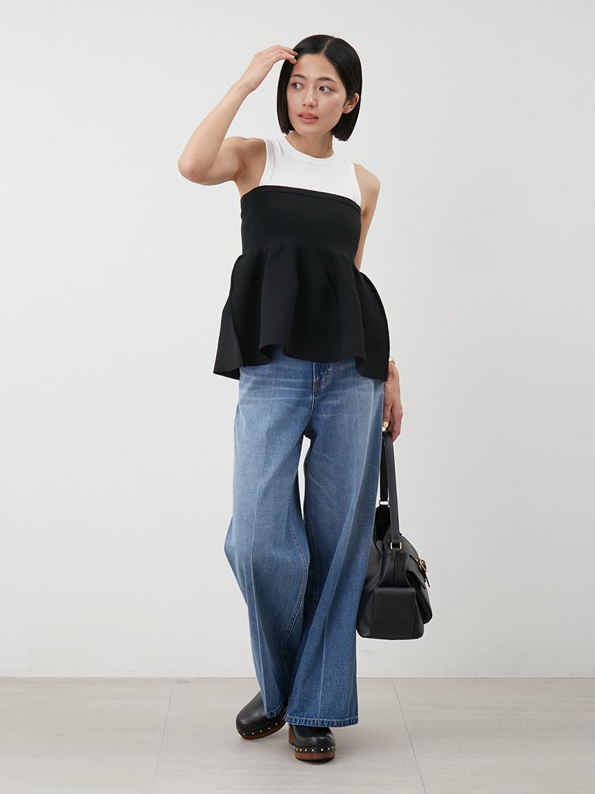 Mila Owen「センタープレスローライズワイドデニムパンツ」|デニム|