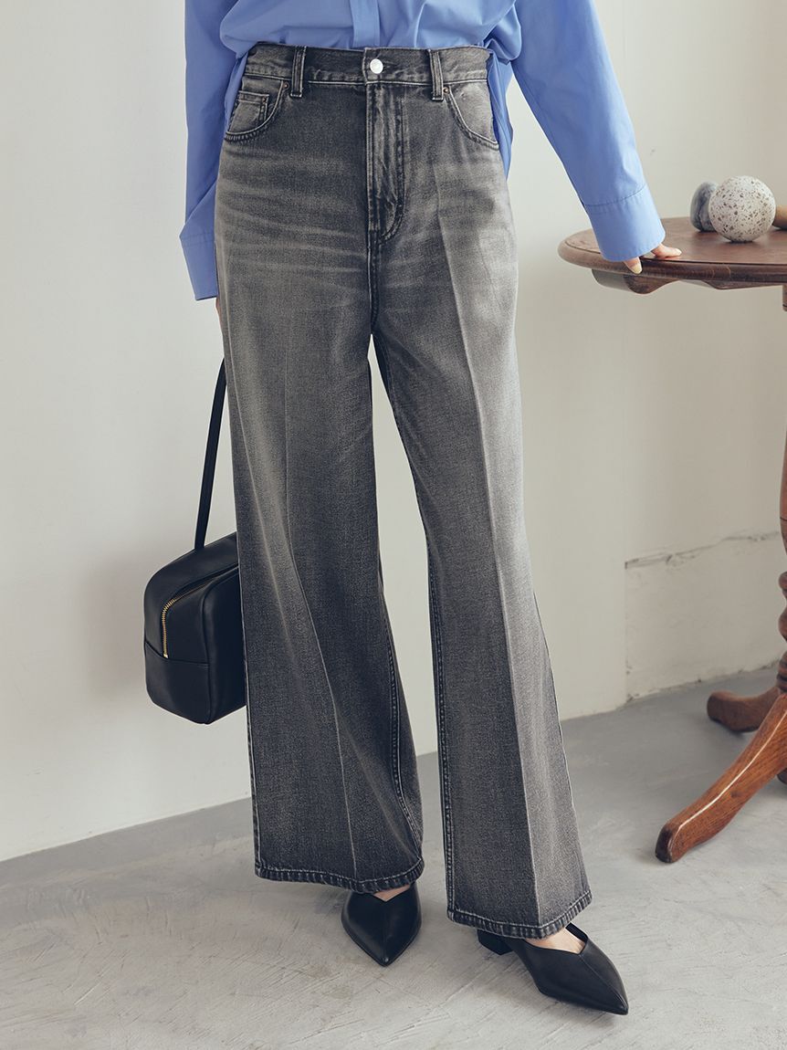 Mila Owen「センタープレスローライズワイドデニムパンツ」|デニム|