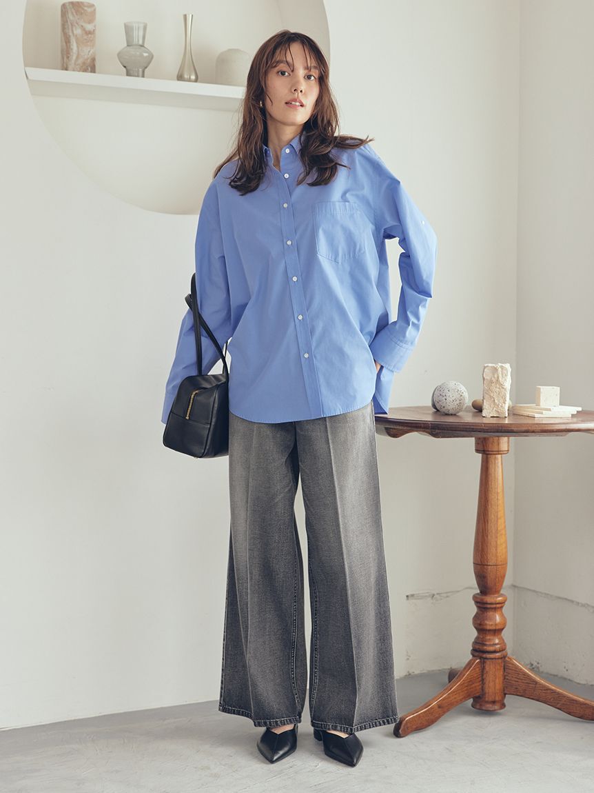 Mila Owen「センタープレスローライズワイドデニムパンツ」|デニム|