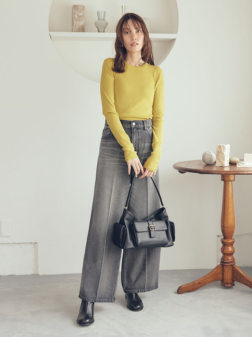 Mila Owen「センタープレスローライズワイドデニムパンツ」|デニム|