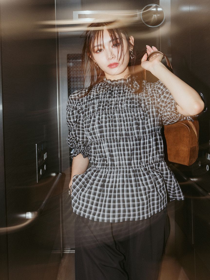 Mila Owen「シャーリングペプラムフリルブラウス」|シャツ・ブラウス|