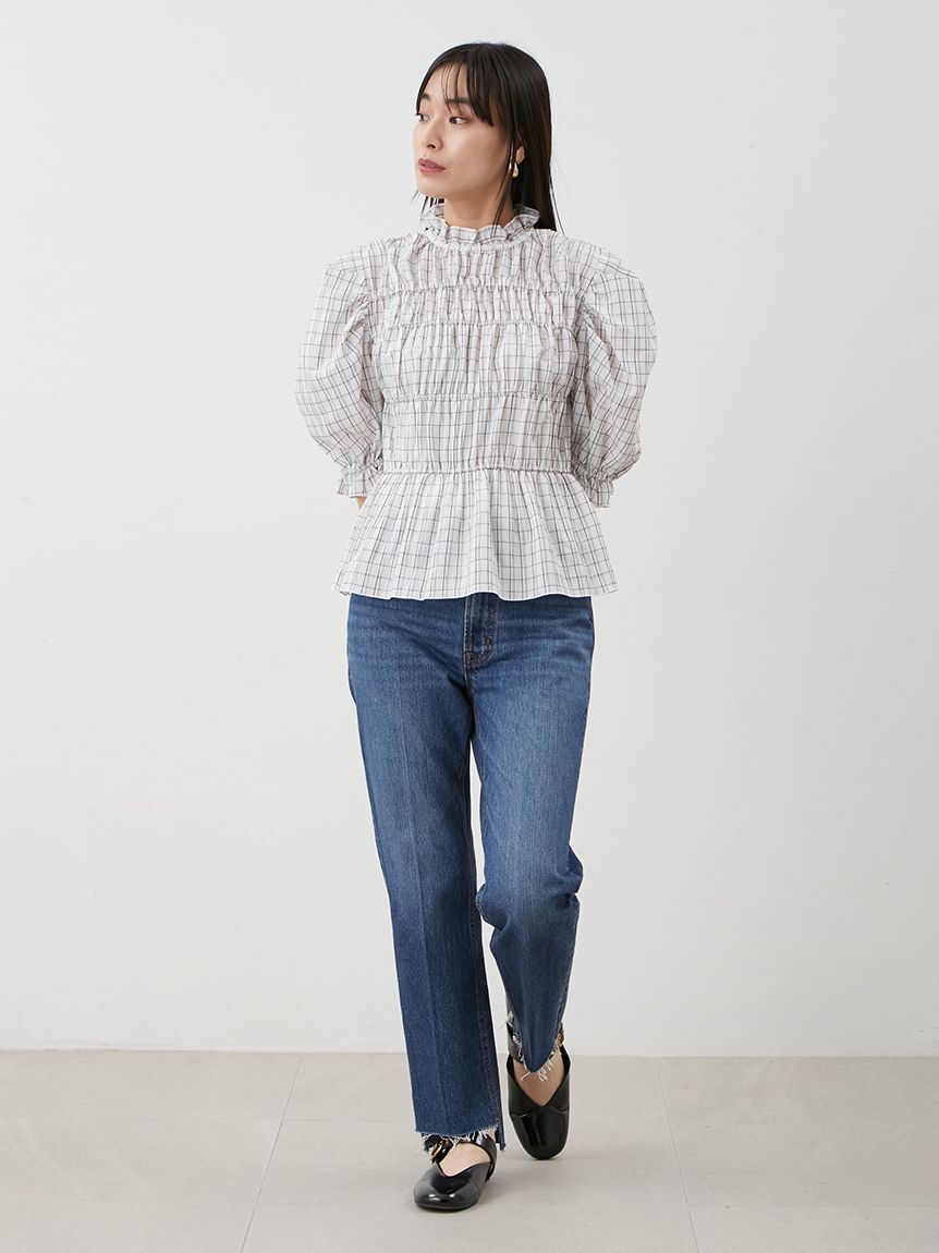 Mila Owen「シャーリングペプラムフリルブラウス」|シャツ・ブラウス|