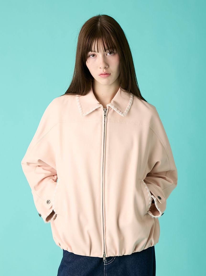 FURFUR「トリミング刺繍レザーライクブルゾン」|ブルゾン・スタジャン|