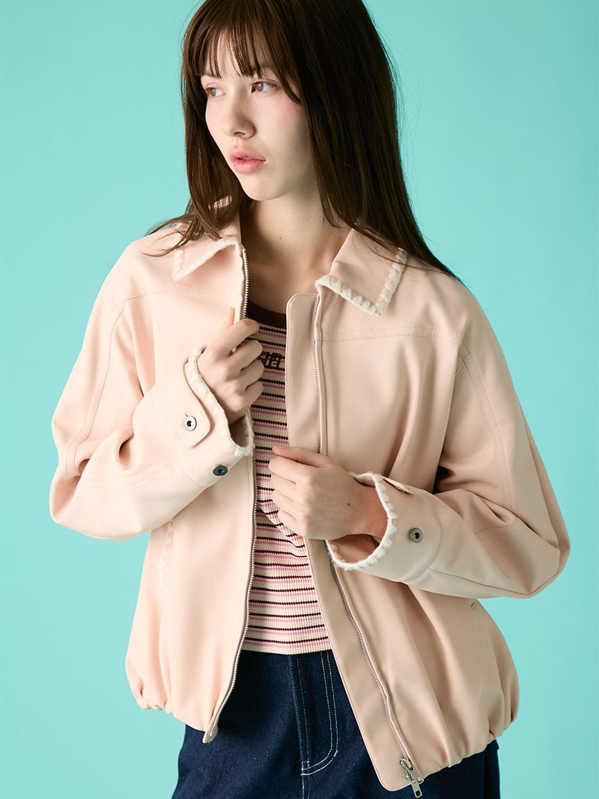 FURFUR「トリミング刺繍レザーライクブルゾン」|ブルゾン・スタジャン|