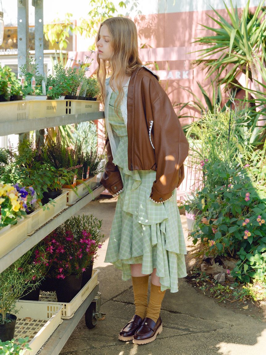 FURFUR「トリミング刺繍レザーライクブルゾン」|ブルゾン・スタジャン|