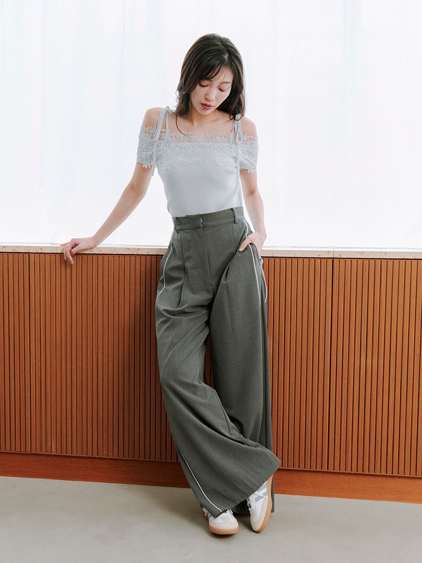 SNIDEL「レースコンビハーフスリーブニットプルオーバー」|ニット・セーター|