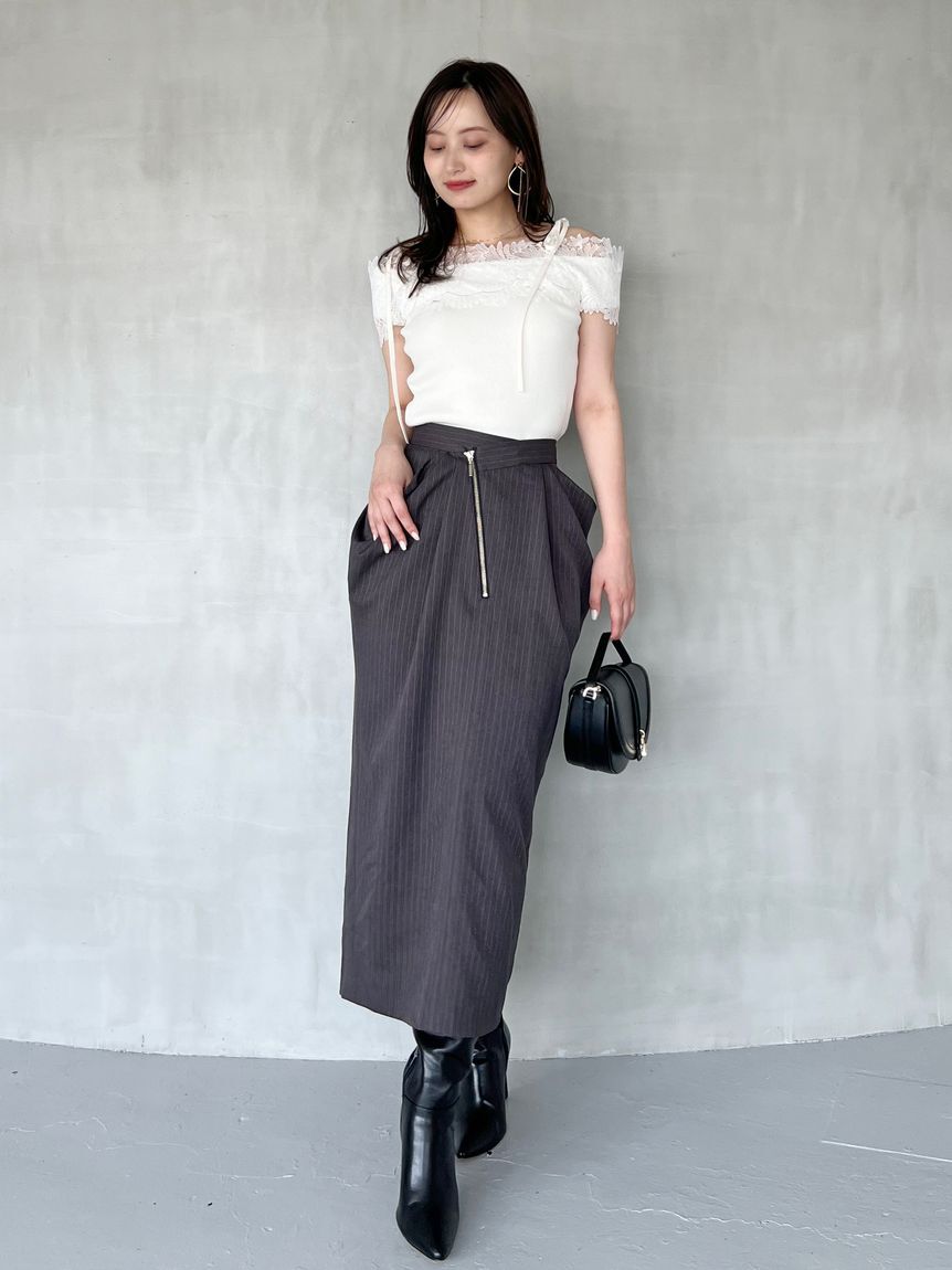 SNIDEL「レースコンビハーフスリーブニットプルオーバー」|ニット・セーター|