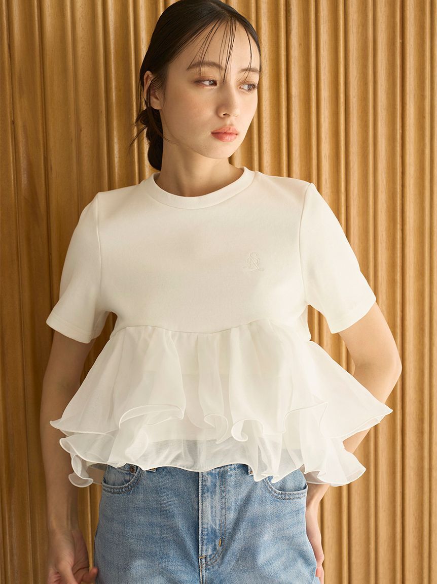 SNIDEL「【WEB限定カラーあり】ボリュームペプラムドッキングカットプルオーバー」|Tシャツ・カットソー|WHT