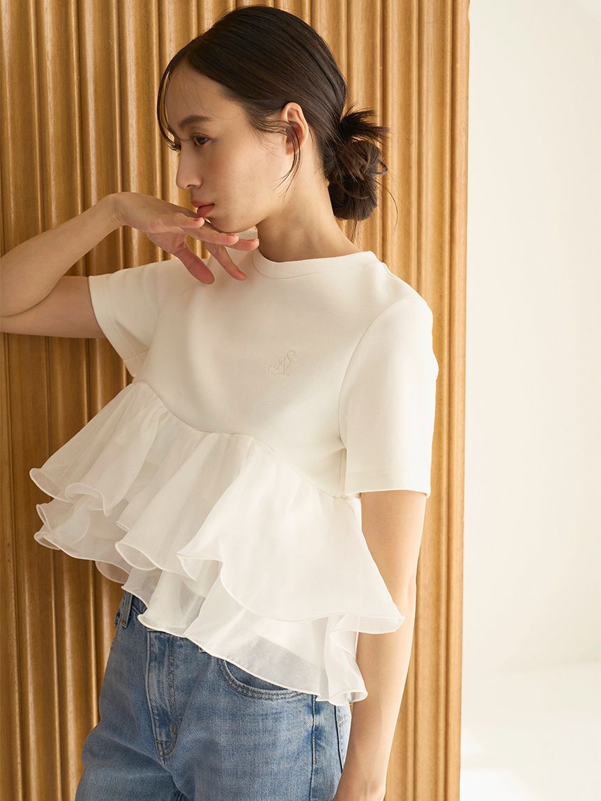 SNIDEL「【WEB限定カラーあり】ボリュームペプラムドッキングカットプルオーバー」|Tシャツ・カットソー|