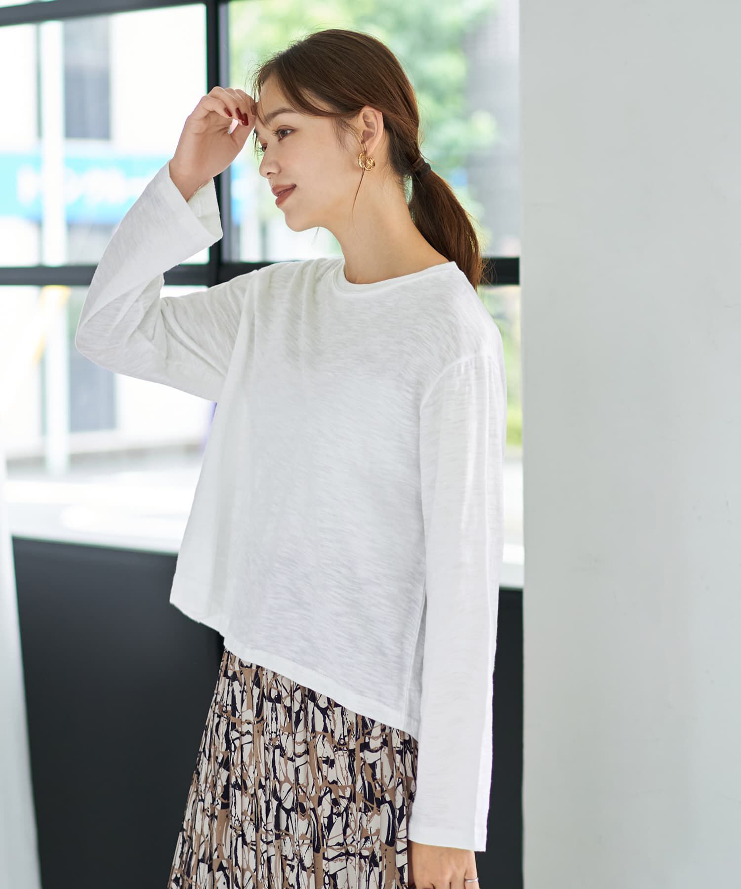 STYLE DELI「こなれたスラブ生地の下腹丈長袖Tシャツ」|Tシャツ・カットソー|