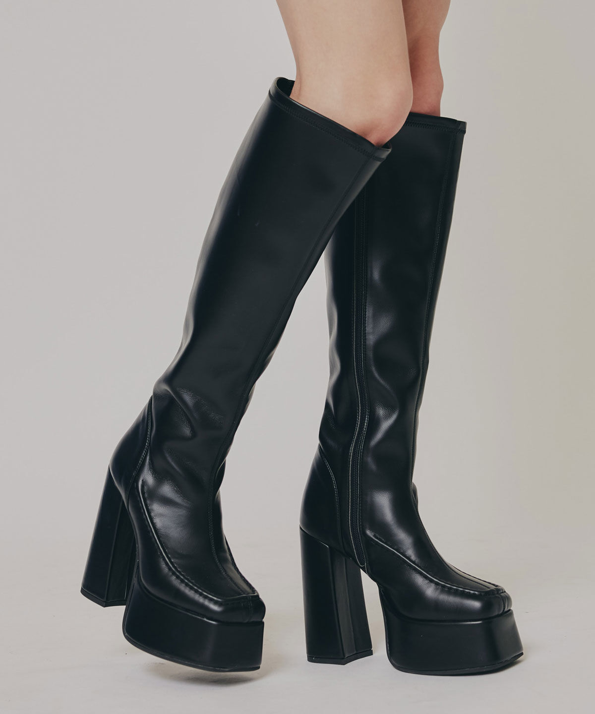 REDYAZEL「スクエアタイツロングブーツ」|ショートブーツ|ブラック