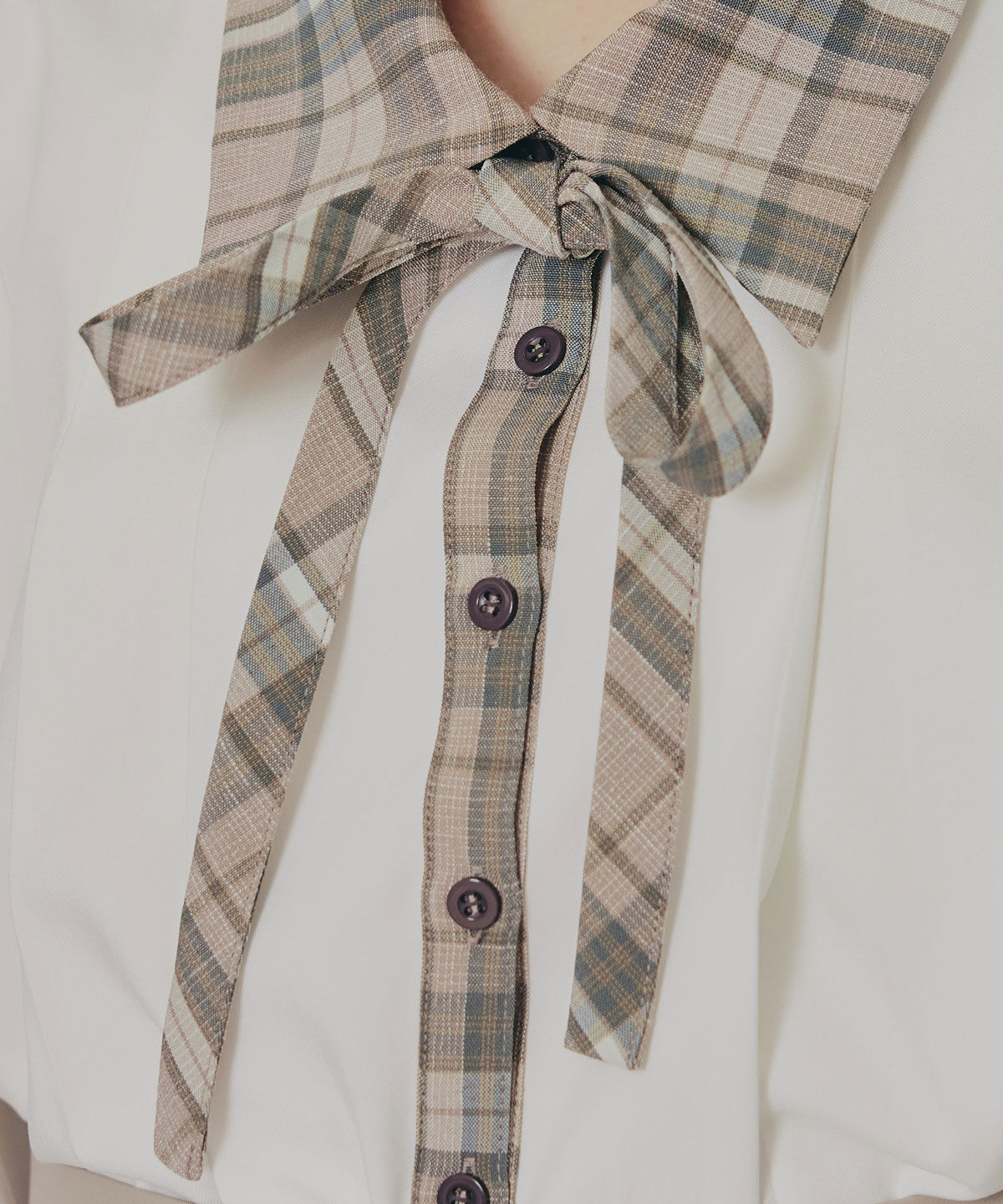 REDYAZEL「チェックバイカラーリボンタイブラウス」|シャツ・ブラウス|