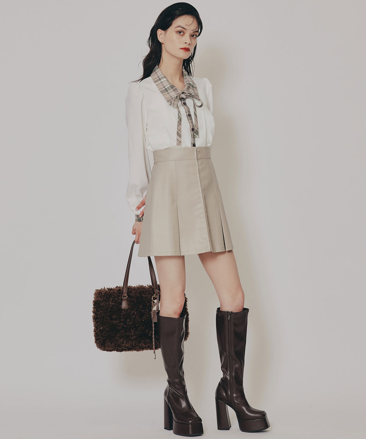 REDYAZEL「チェックバイカラーリボンタイブラウス」|シャツ・ブラウス|