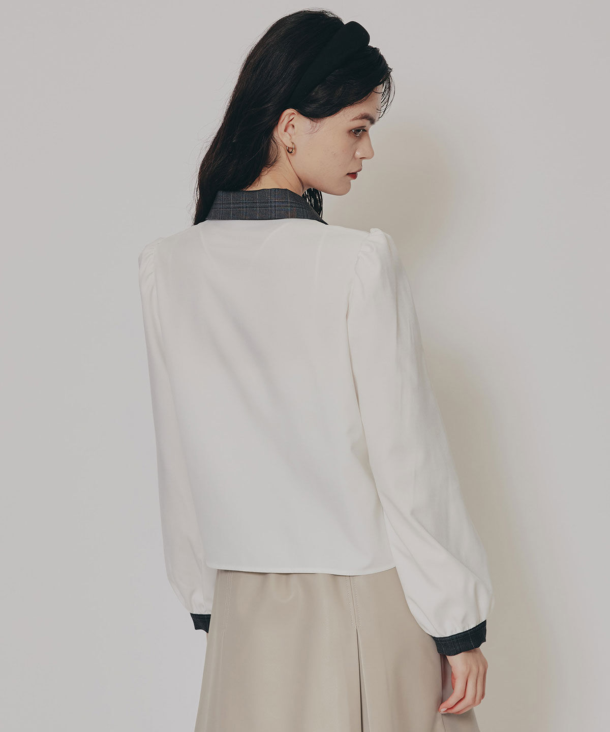 REDYAZEL「チェックバイカラーリボンタイブラウス」|シャツ・ブラウス|