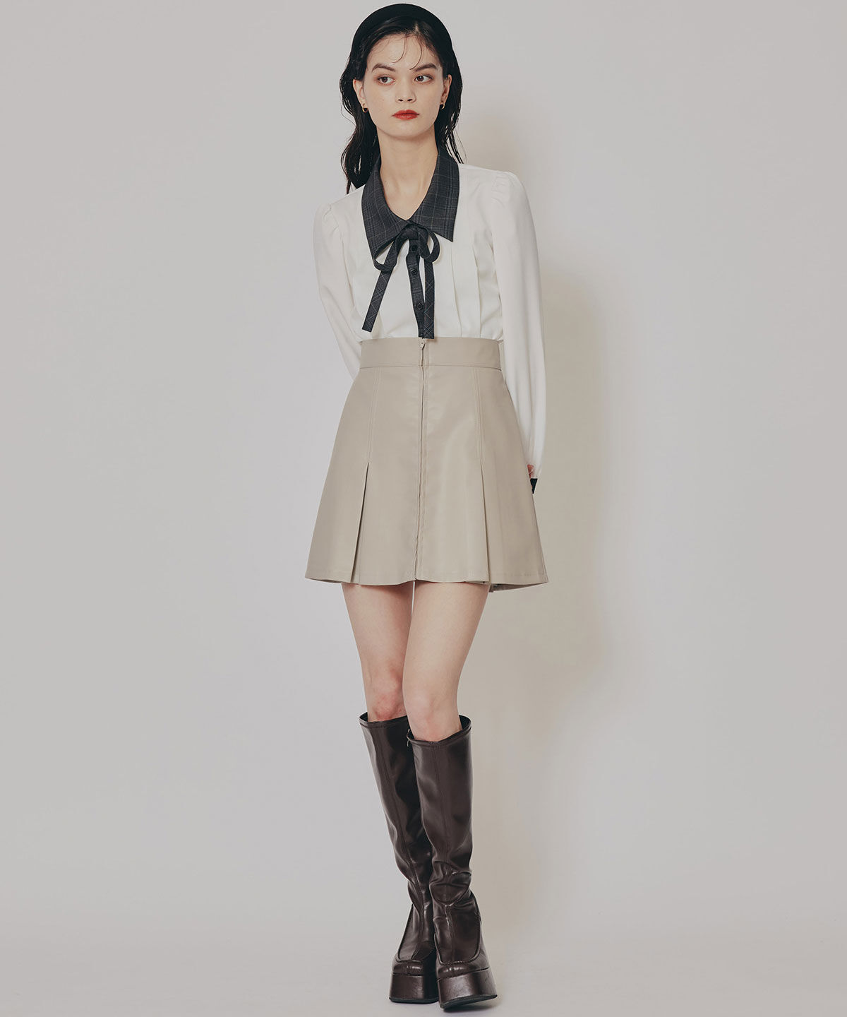 REDYAZEL「チェックバイカラーリボンタイブラウス」|シャツ・ブラウス|