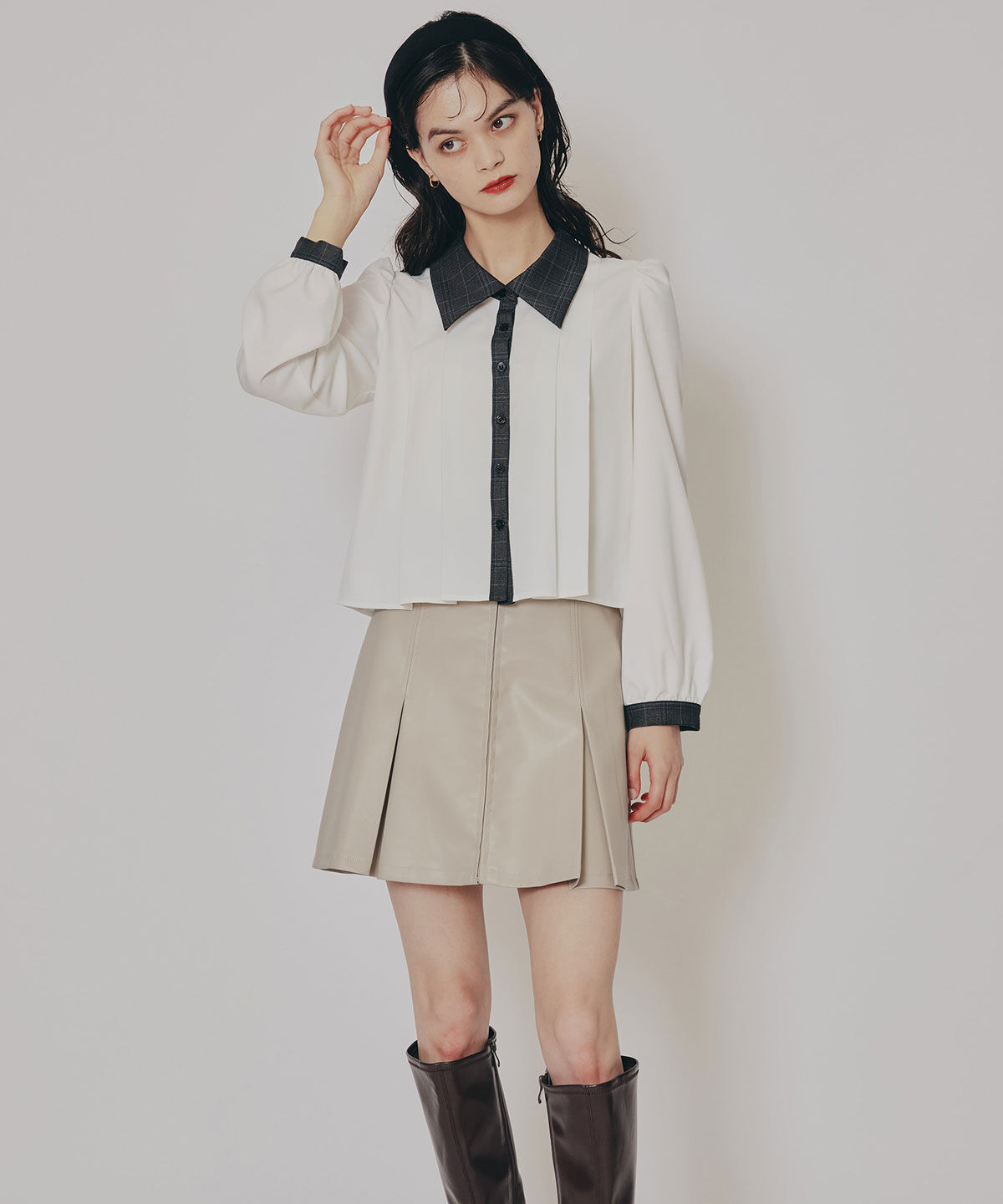 REDYAZEL「チェックバイカラーリボンタイブラウス」|シャツ・ブラウス|