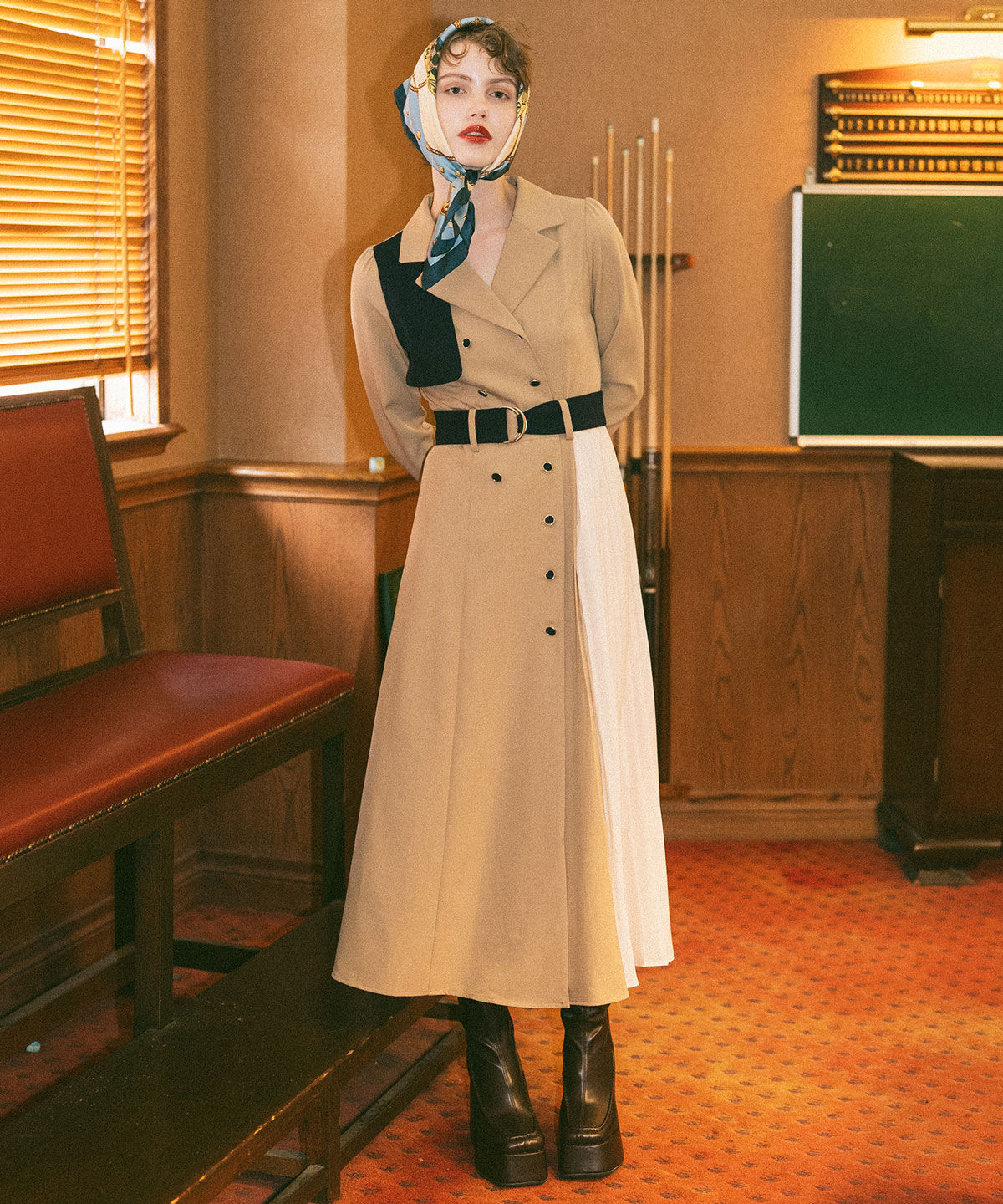 REDYAZEL「バイカラープリーツトレンチワンピース」|ワンピース|