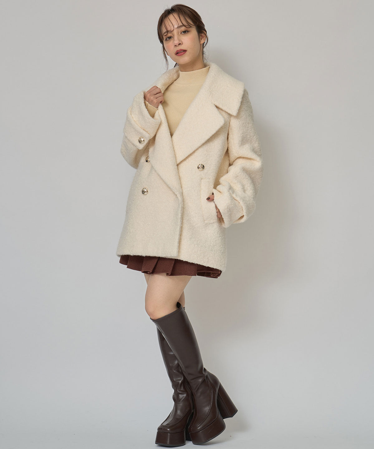 REDYAZEL「ボアダブルミドルコート」|ステンカラーコート|