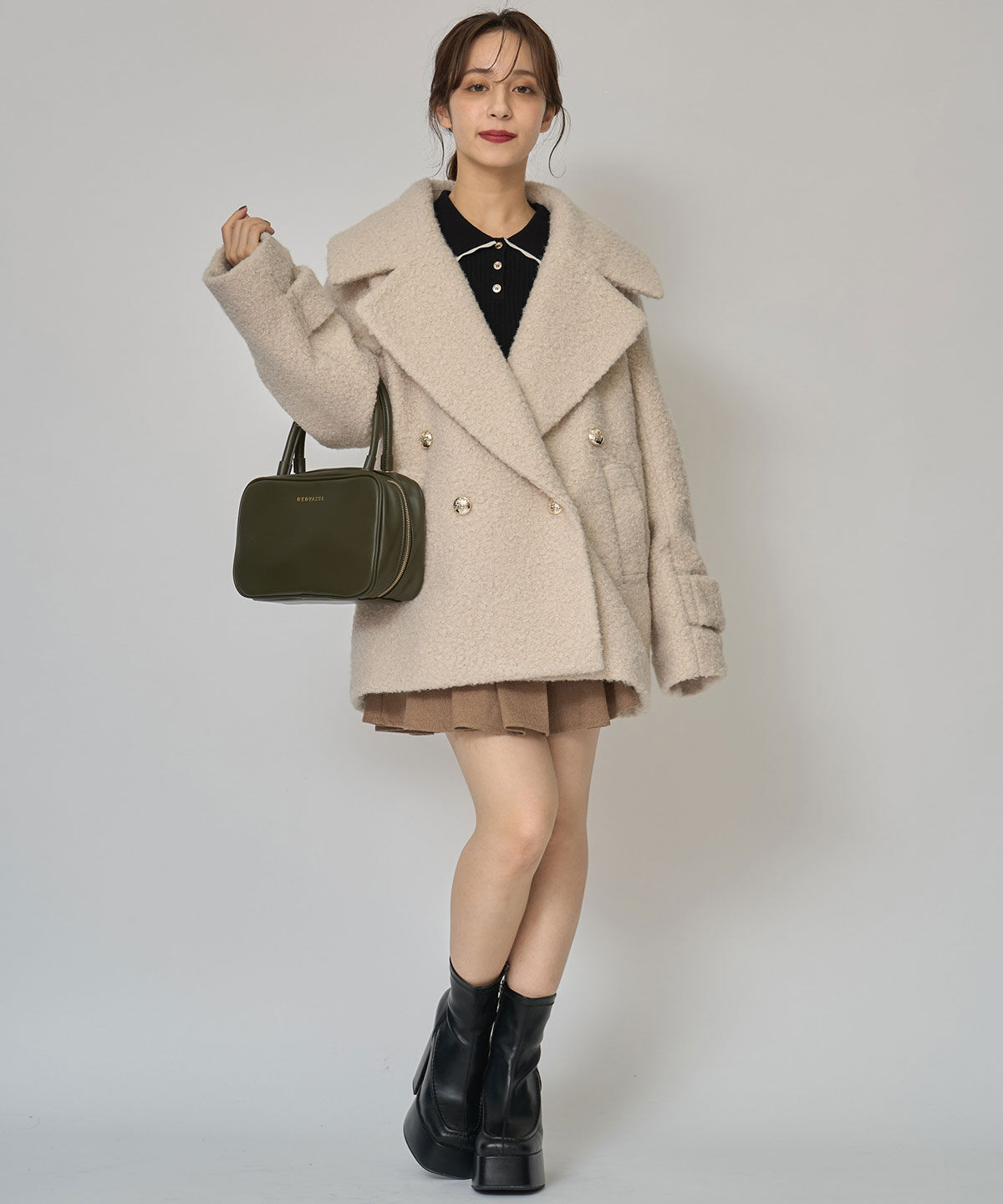 REDYAZEL「ボアダブルミドルコート」|ステンカラーコート|